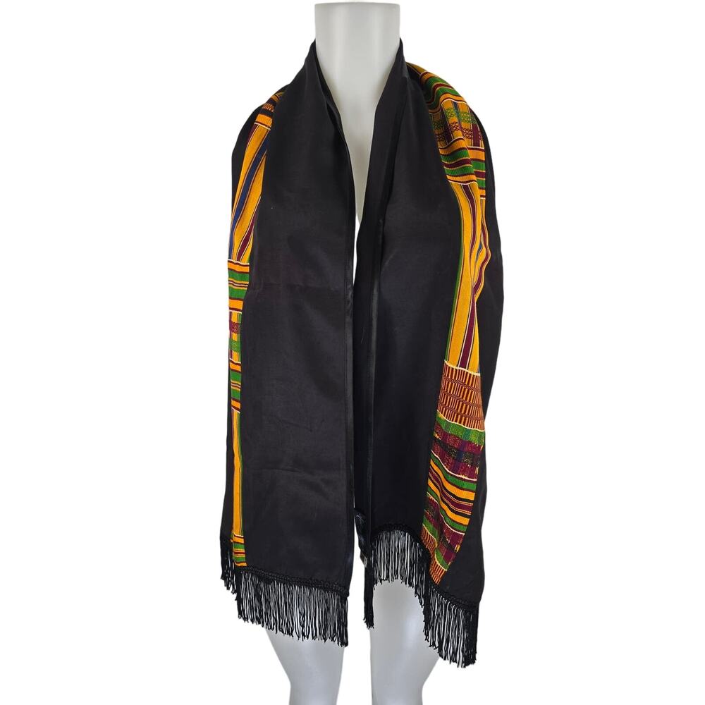Audry Weaver  Brown Ribbon Fringe Yellow Red Blue Green Stripped Scarf Decor